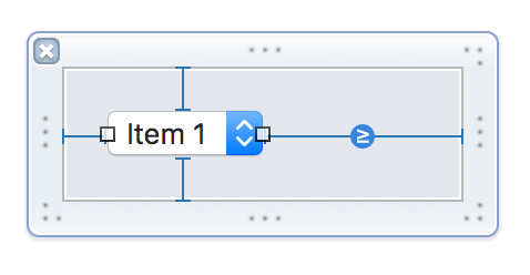 Image of a popup button on the Interface Builder canvas.