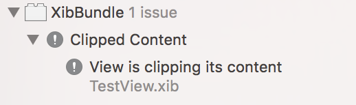 Image of Xcode Interface Builder warning about a view clipping its content.