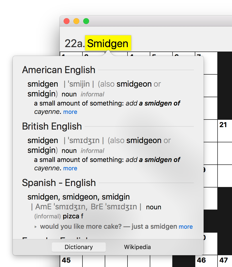 Screen shot of dictionary lookup UI with properly aligned word focus.