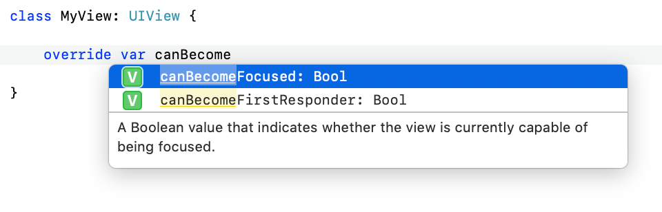 Screenshot of Xcode offering a useful code completion popup list.